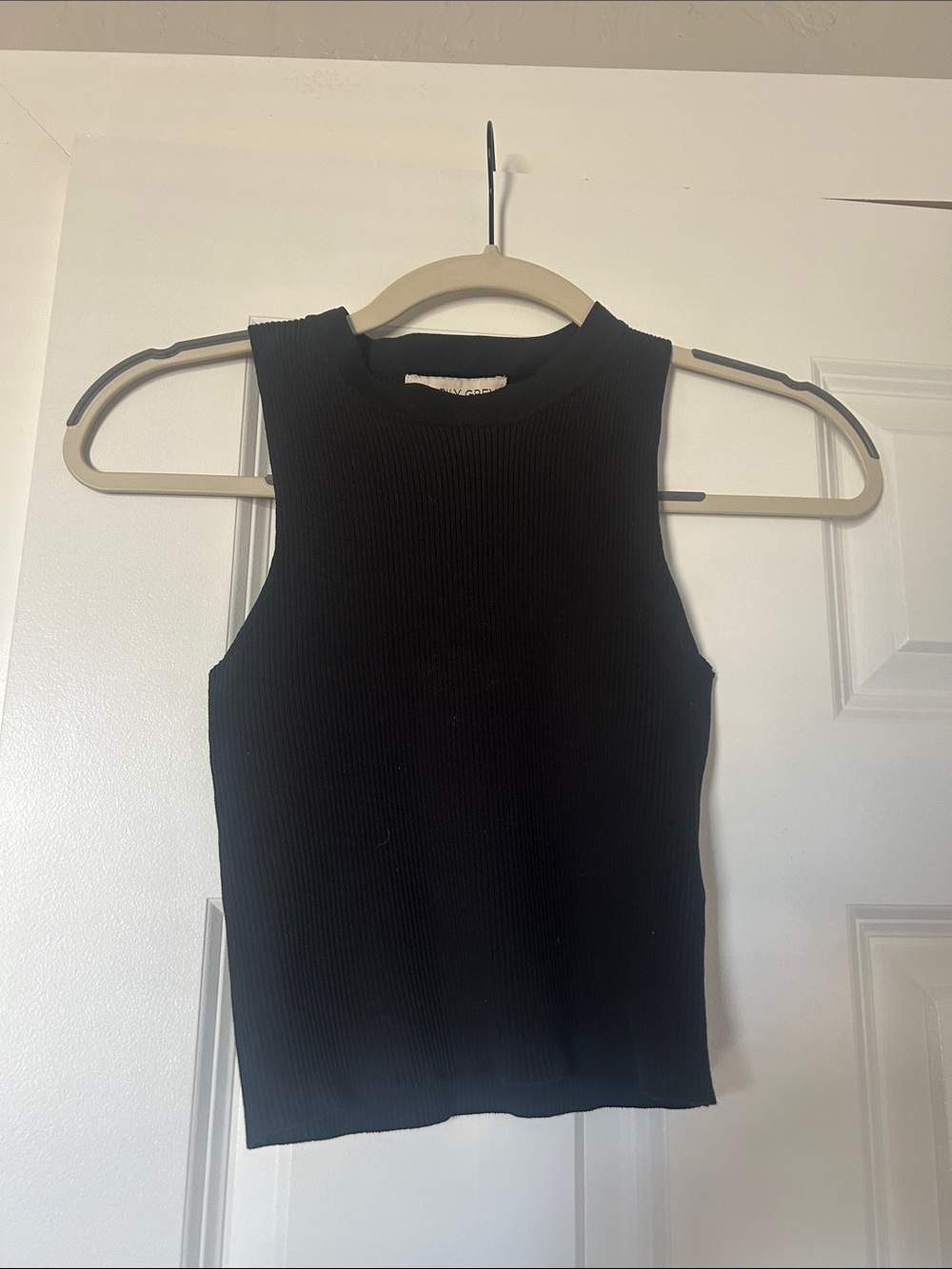 Women's Black Ribbed High-Neck Tank Top